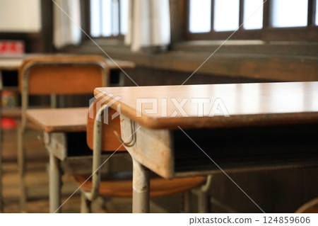 Desks in a wooden school building (Seiyo City, Ehime Prefecture, Japan) Desks in a wooden school building (Seiyo City, Ehime Prefecture, Japan) 124859606