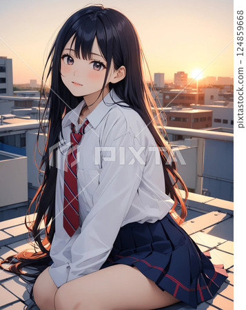 High school girl in the sunset 124859668
