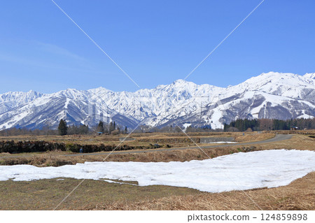 白馬山麓的春雪融化 124859898