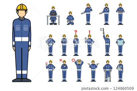 Flat illustration: Worker front outline set 124860509