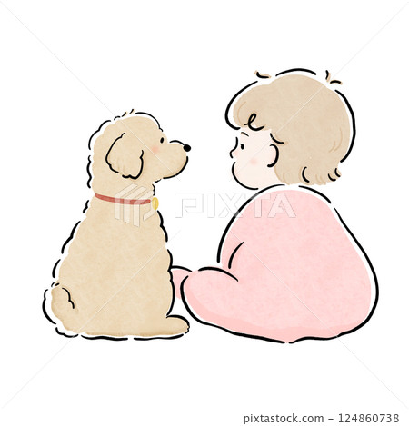 Toy poodle and baby, friendly back view, watercolor pink Toy poodle and baby, friendly back view, watercolor pink 124860738
