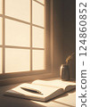 窗邊書桌上的書 124860852
