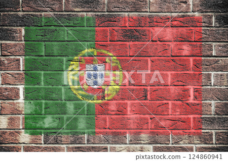 Portugal flag on old brick wall background Portugal flag on old brick wall background 124860941