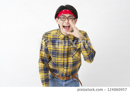 Akihabara male cheering on white background 124860957