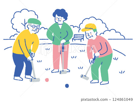 公園裡打門球的老人_顏色 124861049