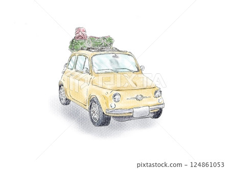 魯邦最喜歡的車,菲亞特風格的復古車,粉彩風格的插畫 魯邦最喜歡的車,菲亞特風格的復古車,粉彩風格的插畫 124861053