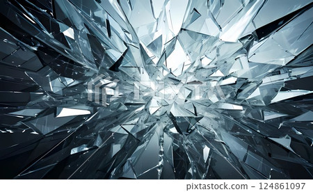 A gray wallpaper with a motion texture of glass shattering into pieces 124861097