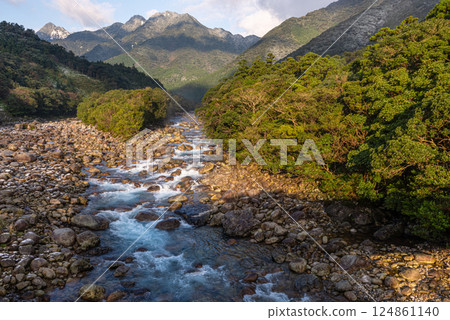 A cold wave hits the Miyanoura River Valley and the sunrise in the Yakushima Alps A cold wave hits the Miyanoura River Valley and the sunrise in the Yakushima Alps 124861140