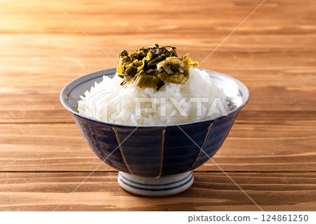 Takana pickles served on rice Takana pickles served on rice 124861250