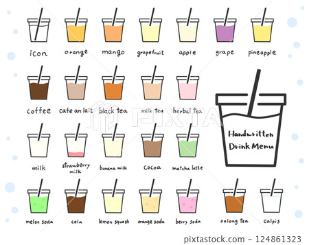 Colorful drinks hand drawn icon set 124861323