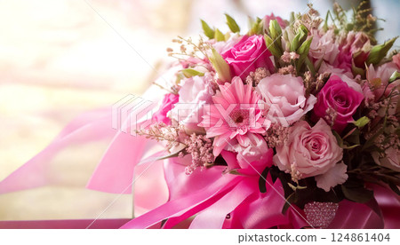 Bouquet of carnations on a pink background. Mother's Day image. Expressing gratitude. Bouquet of carnations on a pink background. Mother's Day image. Expressing gratitude. 124861404