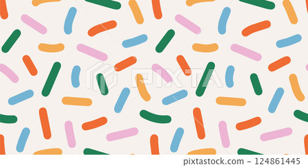 Fun abstract background with colorful seamless pattern confetti or sugar sprinkles. Multi colored festive backdrop. Pop art style textures. Vector design for banners presentations, flyers, posters 124861445
