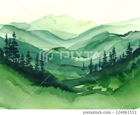 A mountain illustration drawn with a brush. A mountain illustration drawn with a brush. 124861551
