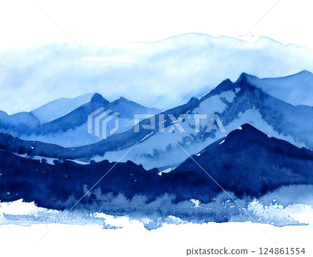 A mountain illustration drawn with a brush. A mountain illustration drawn with a brush. 124861554