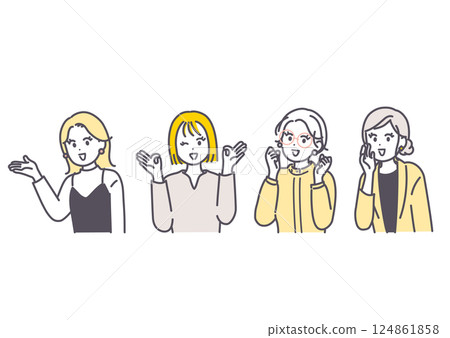 各種姿勢的女人的插畫素材 各種姿勢的女人的插畫素材 124861858