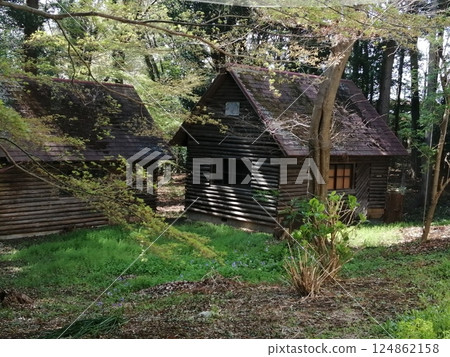 大山深處廢棄村莊的木製平房式建築場景 大山深處廢棄村莊的木製平房式建築場景 124862158