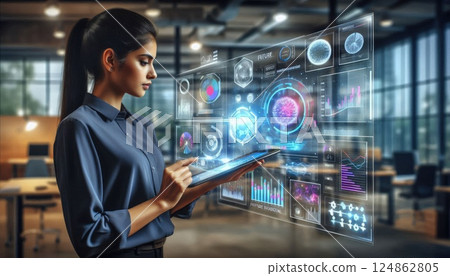 Futuristic Data Analysis and Technology Interface Concept with Generative AI. 124862805