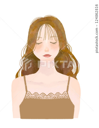 Beauty image illustration of a woman with her eyes closed Yellow-based autumn 124862816