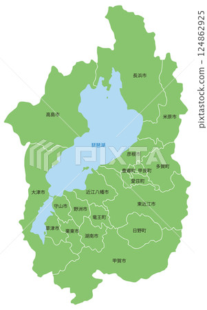 可劃分的滋賀縣地圖，包含城市和城鎮名稱 124862925