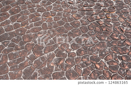 The surface of sun cracks rock in Phu Langka National Park of Bueng Kan province, Thailand. In geology, a crack formed in a rock by exposure to the sun's heat at the time the rock was consolidating. The surface of sun cracks rock in Phu Langka National Park of Bueng Kan province, Thailand. In geology, a crack formed in a rock by exposure to the sun's heat at the time the rock was consolidating. 124863165