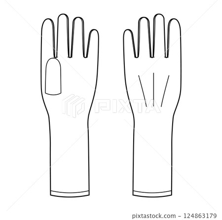 Slip-on Gloves Fashion hand accessory clothing technical illustration garment. Vector front palm back view for Men women Slip-on Gloves Fashion hand accessory clothing technical illustration garment. Vector front palm back view for Men women 124863179