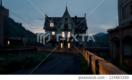 Game background: A Western-style mansion on the outskirts of a village that appears in horror movies 124863200