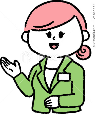 一位穿著西裝的女士介紹 124863538