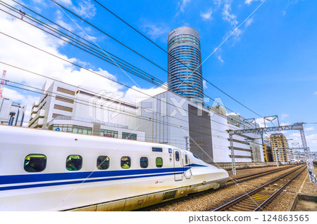 Yokohama cityscape in Japan Inbound...View of the Shinkansen in front of Shin-Yokohama Station and Yokohama Prince Hotel. Towards a new era... 124863565