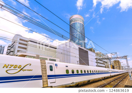 Yokohama cityscape in Japan Inbound...View of the Shinkansen in front of Shin-Yokohama Station and Yokohama Prince Hotel. Towards a new era... Yokohama cityscape in Japan Inbound...View of the Shinkansen in front of Shin-Yokohama Station and Yokohama Prince Hotel. Towards a new era... 124863619