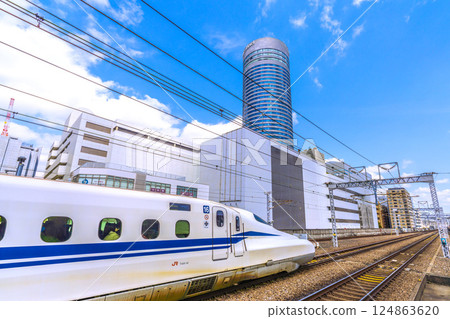 Yokohama cityscape in Japan Inbound...View of the Shinkansen in front of Shin-Yokohama Station and Yokohama Prince Hotel. Towards a new era... Yokohama cityscape in Japan Inbound...View of the Shinkansen in front of Shin-Yokohama Station and Yokohama Prince Hotel. Towards a new era... 124863620