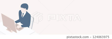 Banner Business Person Male Isometric Office Computer Desk Work Background Illustration Material 124863975