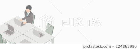 Banner Business Person Male Isometric Office Computer Desk Work Background Illustration Material 124863986