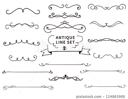 Pen line drawing hand-drawn, easy-to-use antique decorative borders, set 2 124863988