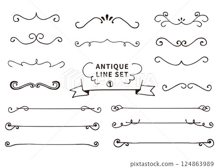 Pen line drawing hand-drawn, easy-to-use antique decorative borders, set 1 124863989