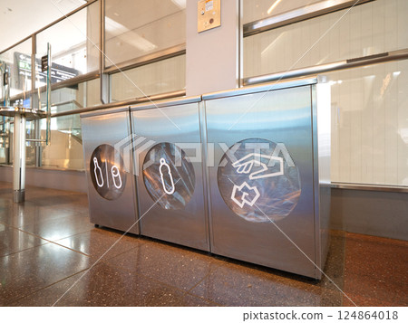 Separated trash bins installed in public facilities 124864018