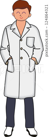 Doctor cartoon character wearing white coat. Clip art isolated  Professional presentation. Medical concept 124864321