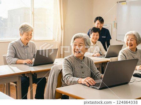 Seniors attending a computer class 124864338