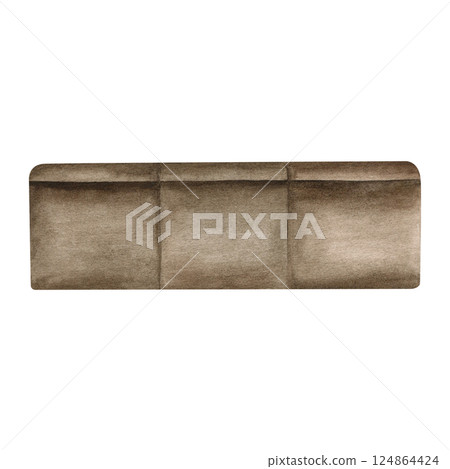 Element of concrete stone wall, silhouette of embankment. Industrial construction watercolor isolated on white. Quay for cityscape compositions, outside landscape surface, background architecture 124864424