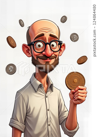 Cryptocurrency enthusiast with glasses and bitcoin. 124864480
