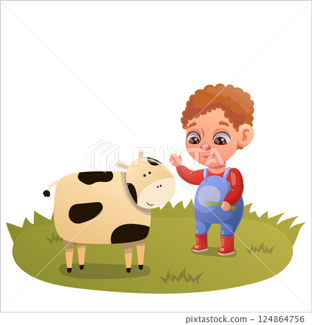 Illustration of a child doing gardening and animal husbandry 124864756