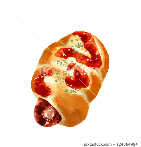 Sausage roll bread painted in watercolor 124864984