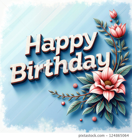 Happy Birthday text with floral design. 124865064