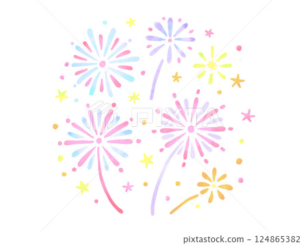 水彩畫:五彩繽紛的煙火插畫 水彩畫:五彩繽紛的煙火插畫 124865382
