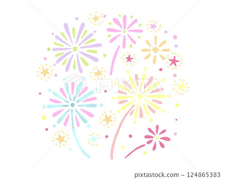 水彩畫：閃閃發光的彩色煙火插畫 124865383