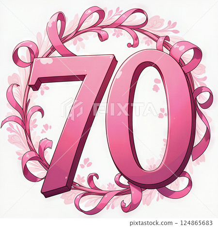 A pink 70 in a floral wreath. 124865683