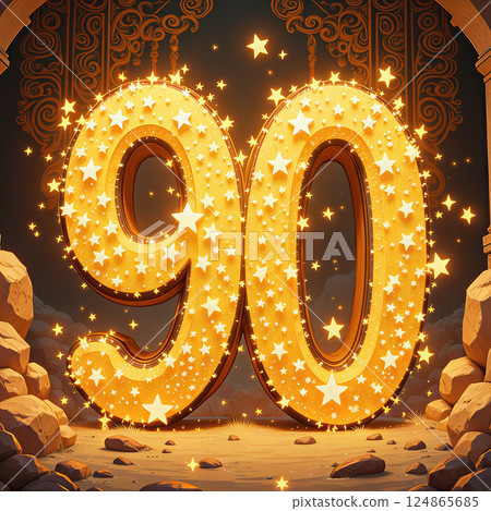 Golden 90th birthday celebration. 124865685