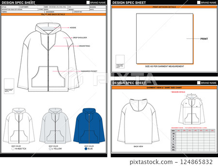 BAJA ZIP HOODIE EASY EDITABLE EMPTY TECHPACK MEASUREMENT LAYOUT TEMPLATE DESIGN BAJA ZIP HOODIE EASY EDITABLE EMPTY TECHPACK MEASUREMENT LAYOUT TEMPLATE DESIGN 124865832