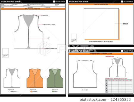 BASIC ZIP VEST EASY EDITABLE EMPTY TECHPACK MEASUREMENT LAYOUT TEMPLATE DESIGN BASIC ZIP VEST EASY EDITABLE EMPTY TECHPACK MEASUREMENT LAYOUT TEMPLATE DESIGN 124865833