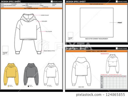 KIDS CROPPED HOODIE EASY EDITABLE EMPTY TECHPACK MEASUREMENT LAYOUT TEMPLATE DESIGN.eps KIDS CROPPED HOODIE EASY EDITABLE EMPTY TECHPACK MEASUREMENT LAYOUT TEMPLATE DESIGN.eps 124865855