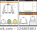 BUTTON VARSITY JACKET EASY EDITABLE EMPTY TECHPACK MEASUREMENT LAYOUT TEMPLATE DESIGN.eps 124865863